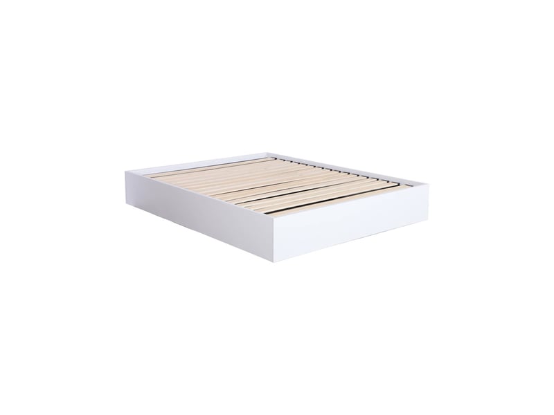  Lit coffre sommier à lattes 160x200cm décor bois blanc - lift  - Conforama C
