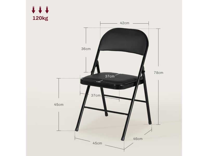  Chaise pliante lot de 2 avec assise rembourrée - lpospi - pieds en métal, bureauaccueil - simili cuir noir  - Conforama D