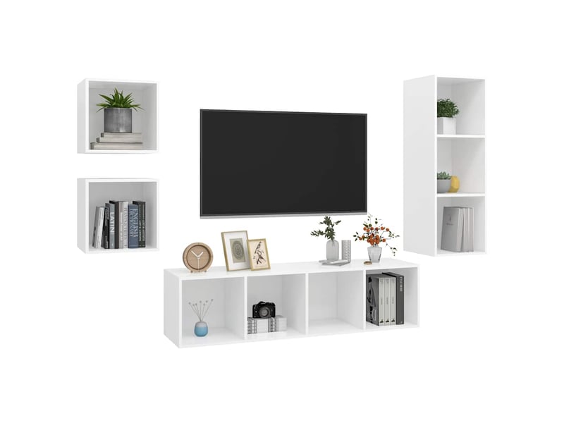  Ensemble de meuble tv - banc tv - meuble de rangement 4 pcs blanc bois d'ingénierie  - Conforama C