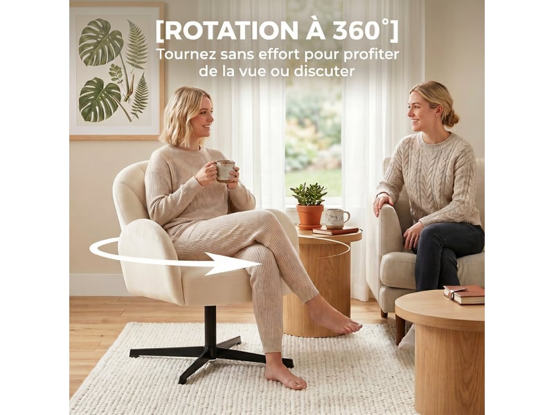  Fauteuil pivotant en velours beige 64,5x68x80 cm  - Conforama E