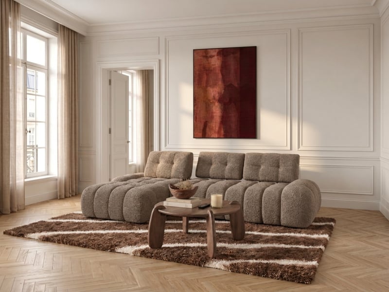  Bobochic canapé d'angle avec dossier avance recule apollon en tissu bouclette taupe  angle gauche APOLLON - Conforama D