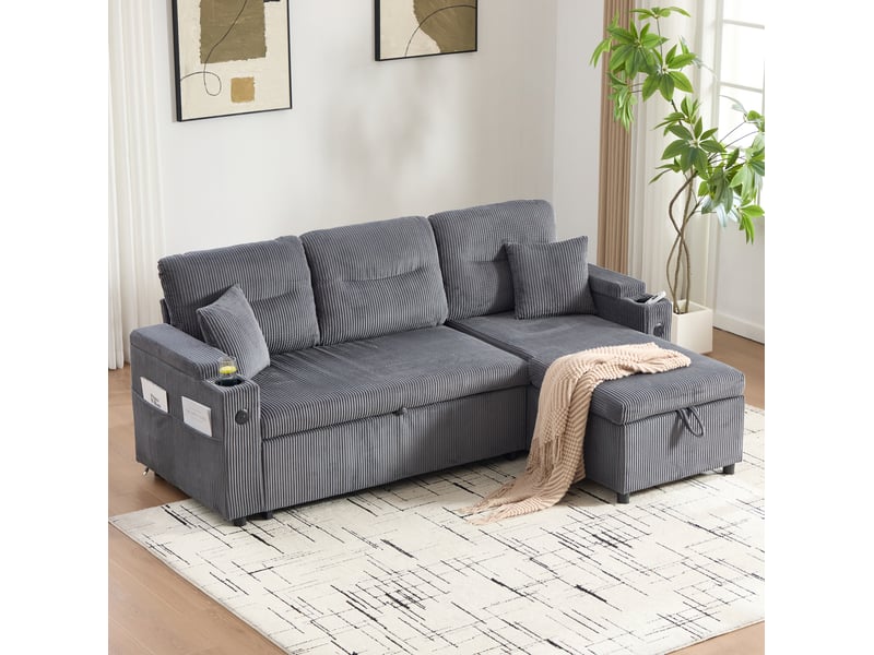  Canapé d’angle 3 places convertible avec rangement 212.5x136x86 cm gris carbone  - Conforama W
