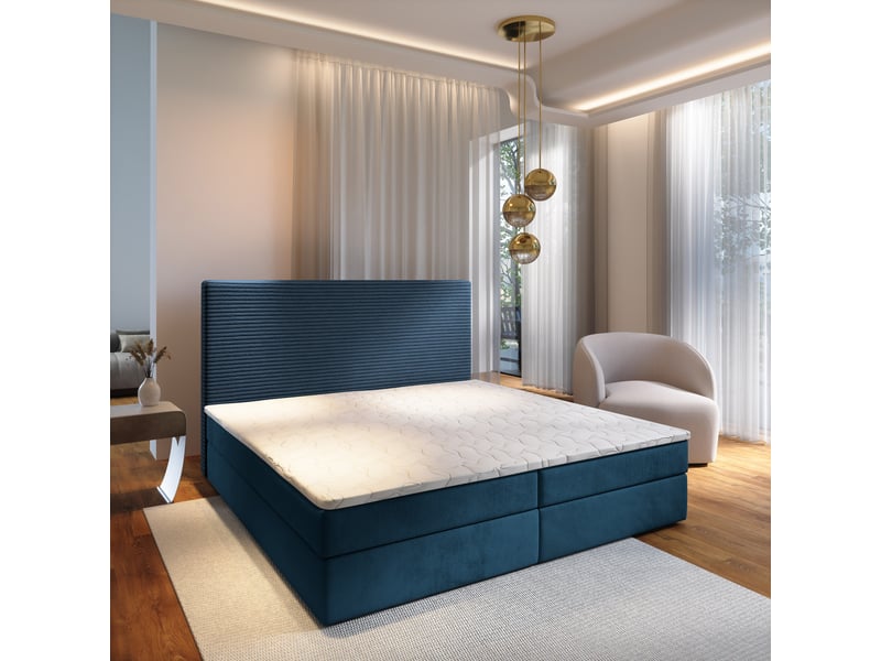  Boxspring giarro 200x200 cm, lit complet avec matelas, bleu  - Conforama B