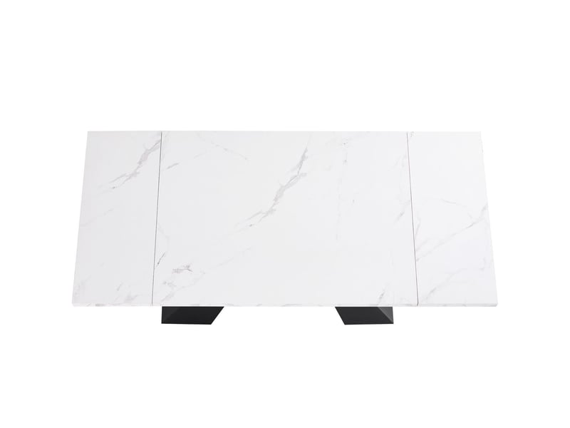  Table de cuisine 160x80, plateau laqué blanc élégant table à manger, système télescopique extensible, structure métal robuste  - Conforama D