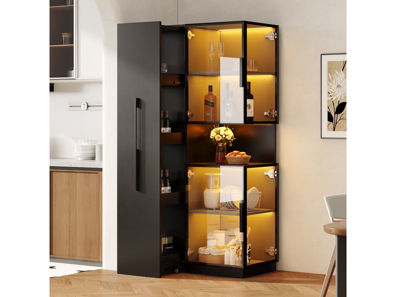  Vitrine d'exposition - 70x38x160cm - armoire rangement coulissante avec 2 portes en verre &amp; led rgb - noir  - Conforama D