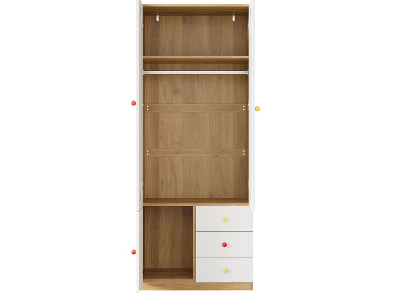  Armoire penderie enfant 80 x 50 x 200 cm blanche en mdf, 2 portes, 3 tiroirs et tringle à vêtements  - Conforama D