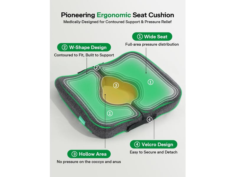 Coussin de siège en mousse à mémoire de forme, ergonomique en t – pliable, pour soulager douleurs coccyx - Conforama B