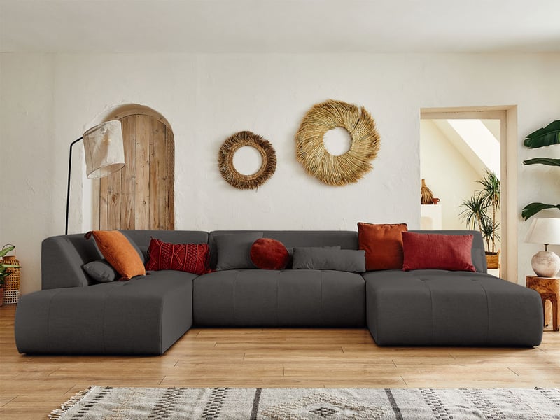  Onyx - canapé panoramique d'angle gauche 7 places - en tissu - lisa design - gris foncé ONYX - Conforama E