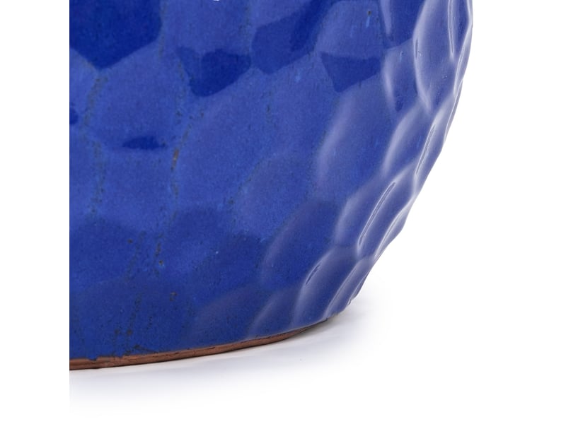  Lot de 3 pots de fleurs en céramique bleu antique, texture martelée, pour intérieur et extérieur, avec drainage  - Conforama D