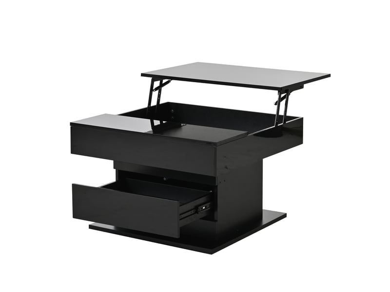  Table basse géométrique 70 x 70 x 45 cm, plateau pivotant à 360°, table basse relevable avec 1 tiroir, table de salon laquée brillante avec rangement dissimulé, console, table d'appoint, noire  - Conforama D