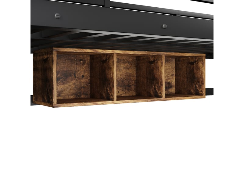  Lit superposé 140 × 200 cm, métal et mdf, led avec application, escalier, 3 niches et barrières, sans matelas, noir  - Conforama E