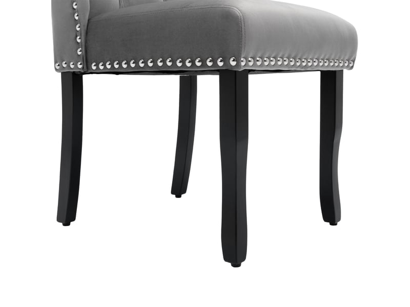  Chaises de salle à manger lot de 4 avec dossier capitonné  - pieds en chêne, clous argentés, velours gris  - Conforama E