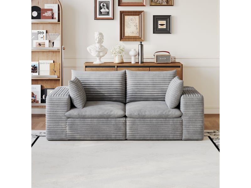  Canapé nuage velours côtelé gris foncé 180 cm, 2 places déhoussable sans montage pour salon  - Conforama R