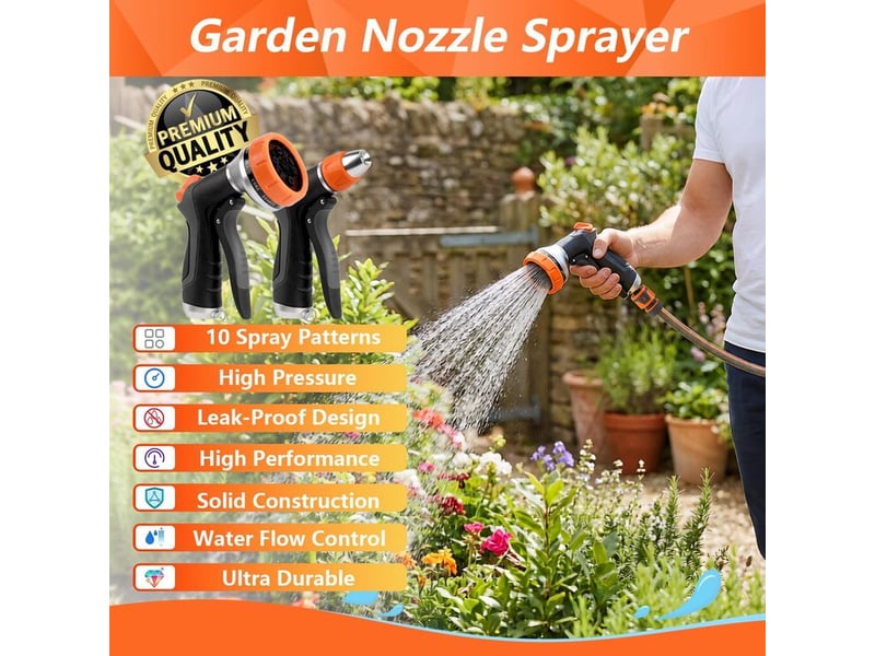 Lot de 2 pistolets d’arrosage de jardin – pulvérisateur avec raccord rapide et verrouillage continu, haute pression, pour pelouse, plantes, voiture et animaux - Conforama B