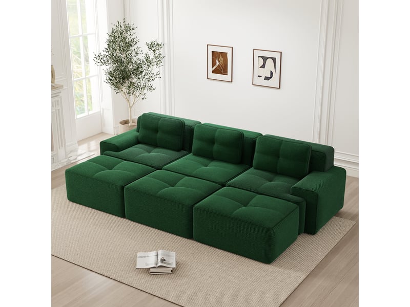  Canapé d'angle, canapé convertible — vert, en velours tricoté, 3 places, sans cadre  - Conforama A