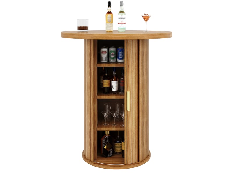  Table de bar ronde 91,6 cm avec rangement intégré et placard - mdf effet bois  - Conforama A