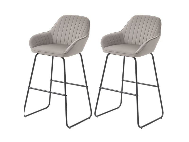  Tabouret de bar lot de 2 avec assise rembourrée, accoudoirs et repose-pieds, en polyester gris  - Conforama A