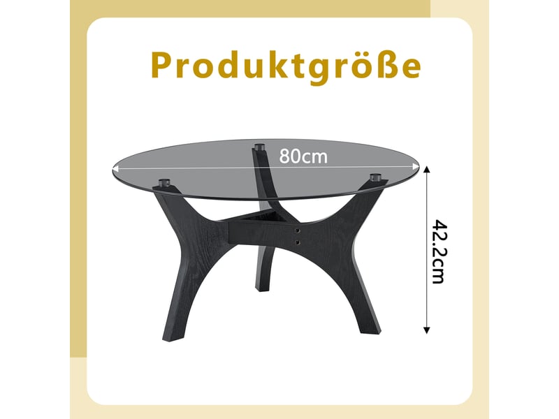  Table basse ronde verre 80 cm - cadre bois noir, résistant chaleurrayures - salonbureau  - Conforama C