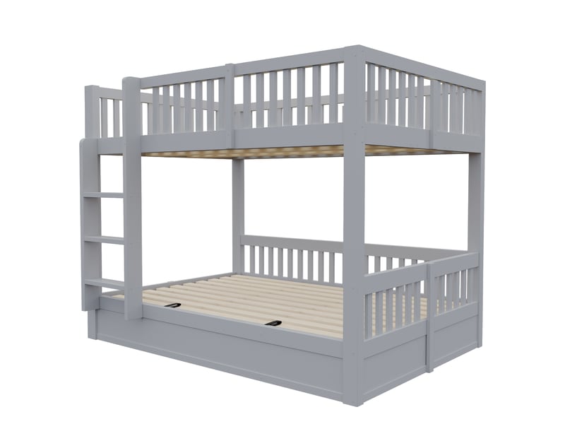 Lit superposé enfant 140 x 200 cm, coffre de rangement hydraulique sous le lit, marches intégrées, structure robuste, bois, gris OMNIGLINT TRADING LTD - Conforama E