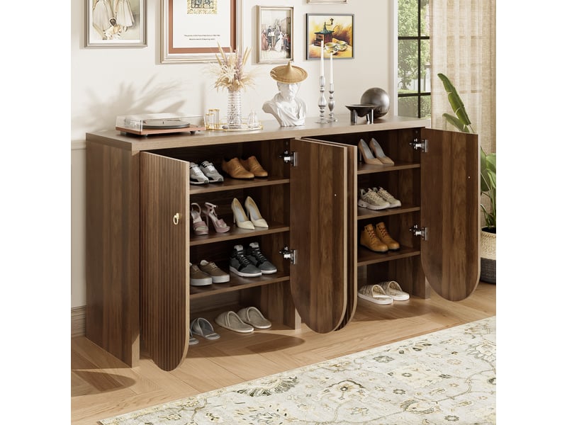 Buffet bas 147x40x80 cm avec 4 portes et tablettes, mdf finition noyer - Conforama D