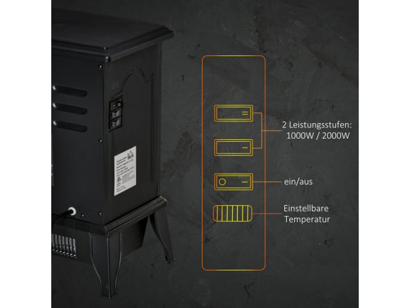 Cheminée électrique sur pied noire 2000 w, effet flammes led, protection contre la surchauffe, métal - Conforama E