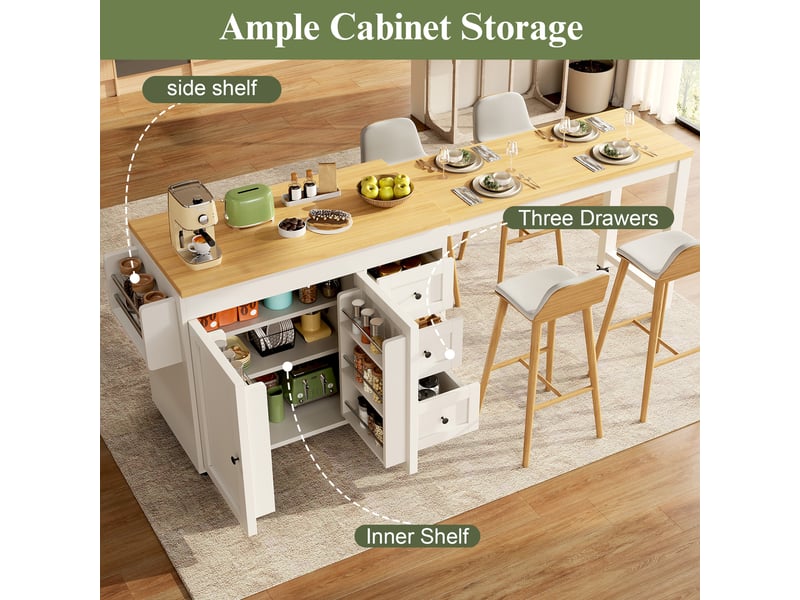  Îlot de cuisine, 116x45x89 cm, rangement intégré, tiroirs, en métal, bicolore cao-N620DT260611W-conf-NEW - Conforama R