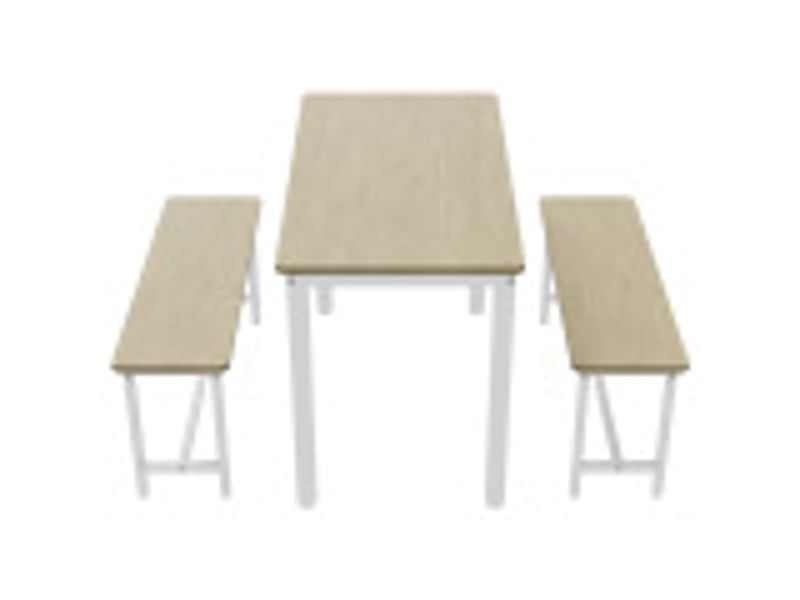  Ensemble table à manger 3 pièces 110x60x76 cm - table avec 2 bancs encastrables – mdf et acier – blanc et naturel  - Conforama A