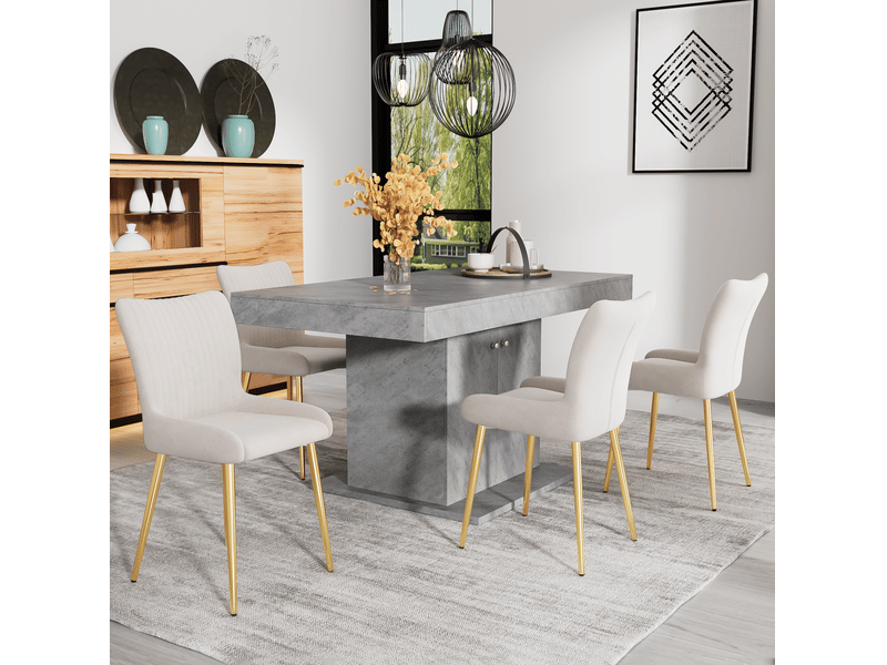  Lot de 4 chaises de salle à manger en velours beige et doré  - Conforama D