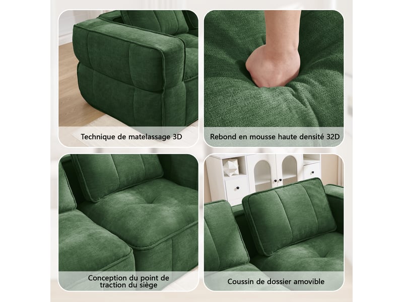 Canapé 4 places, revêtement en tissu, sans assemblage, vert  - Conforama R