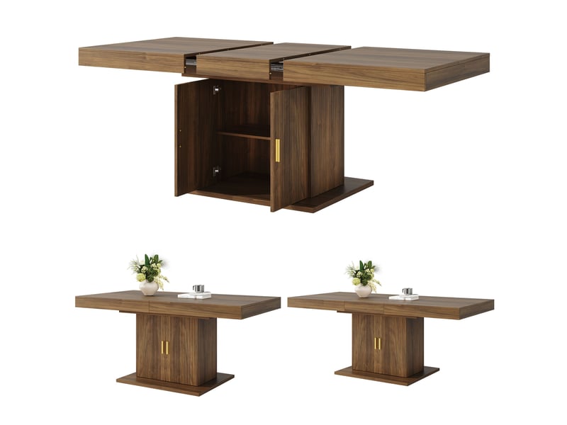  Table à manger extensible marron 140x90x75cm 2 étagères 2 portes réglable mdf et métal salle à manger rangement pratique moderne  - Conforama A