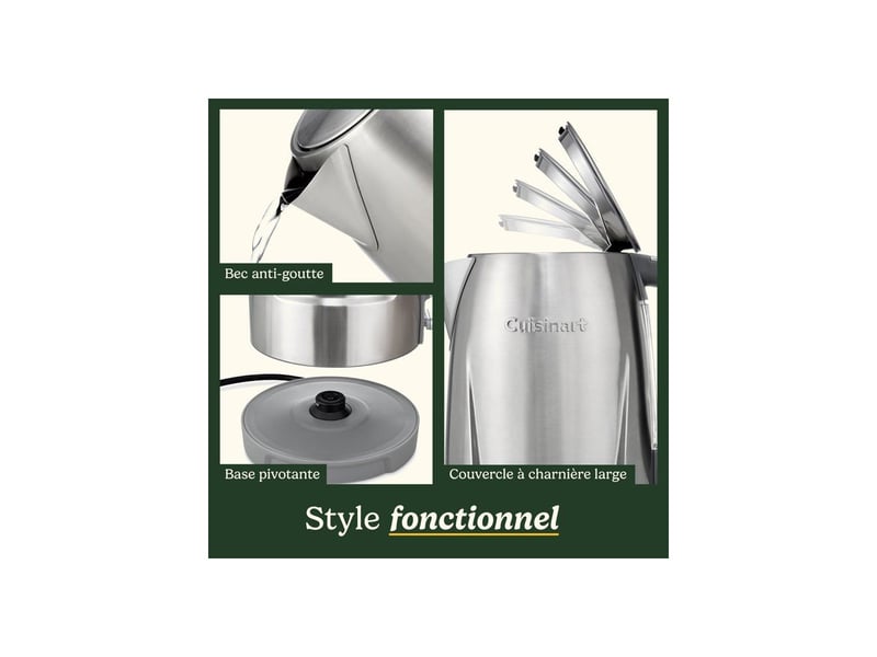  Bouilloire electrique 1,7 l acier inox double paroi 3 kw base 360° CUI3030050198218 - Conforama E