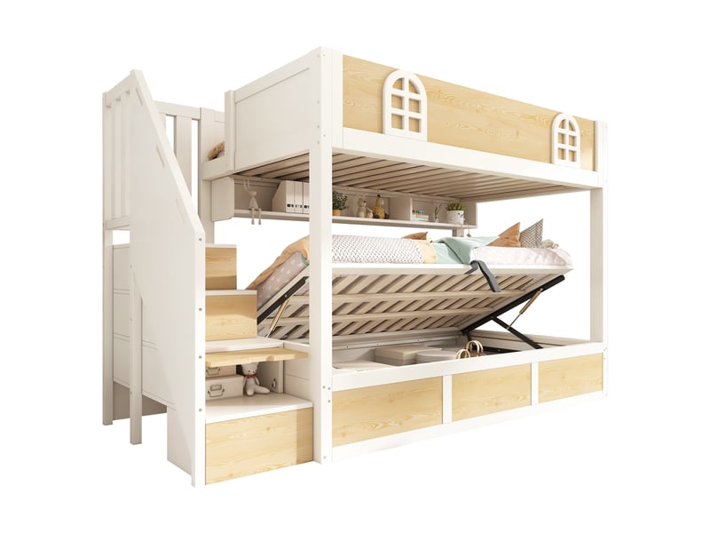  Lits superposés 90 × 200 cm avec coffre et escalier de rangement IKSETERA TRADING LTD - Conforama A