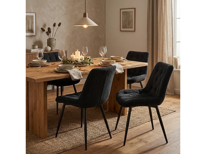  Lot de 4 chaises rembourrées en velours pour salle à manger flora - noir  - Conforama B