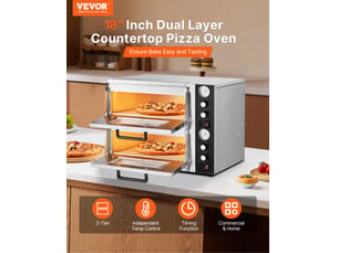 Vevor four à pizza électrique de comptoir 45,7 cm, 2 niveaux, contrôle indépendant température supérieure et inférieure, max. 450 °c, inox