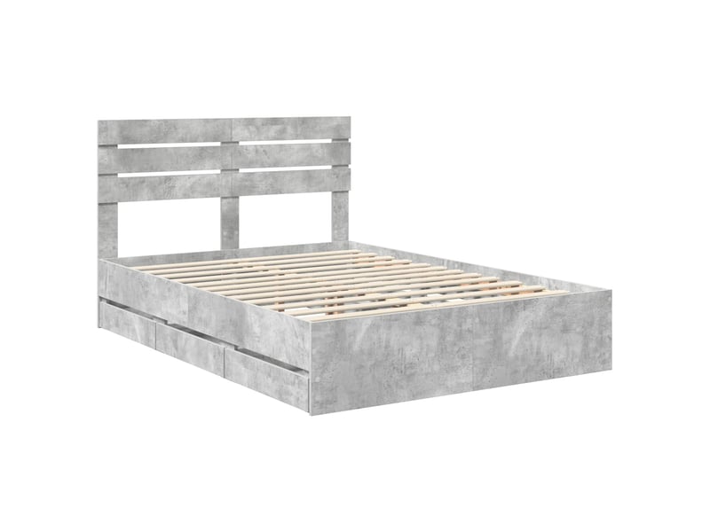  Lit double- lit adulte -  cadre de lit gris béton 150 x 200 cm bois ingénierie  - Conforama C