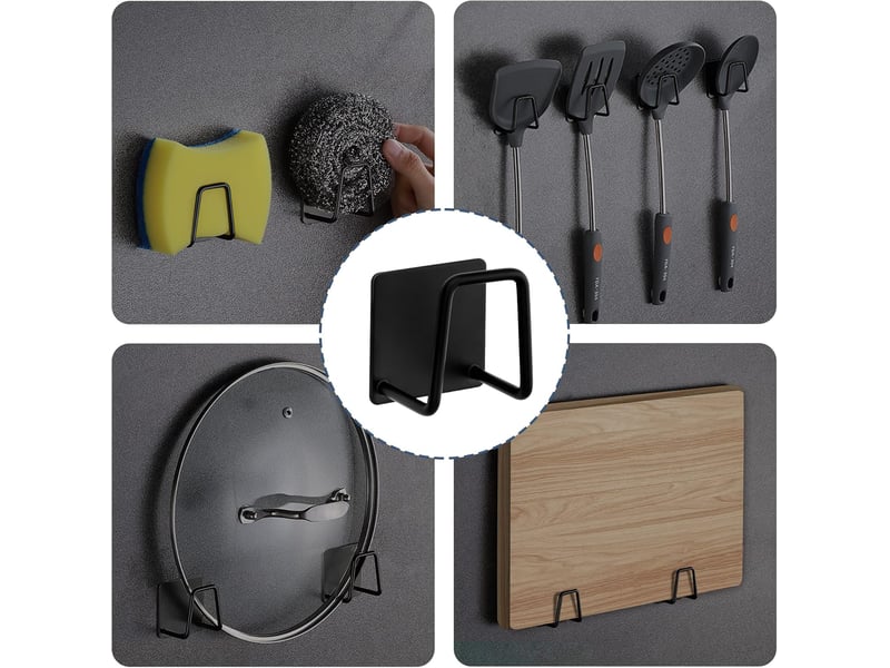  Lot de 2 supports éponge en inox 304 adhésifs, crochet d'évier de cuisine sans perçage, rangement pour éponge et torchon, fixation forte et durable, noir  - Conforama E