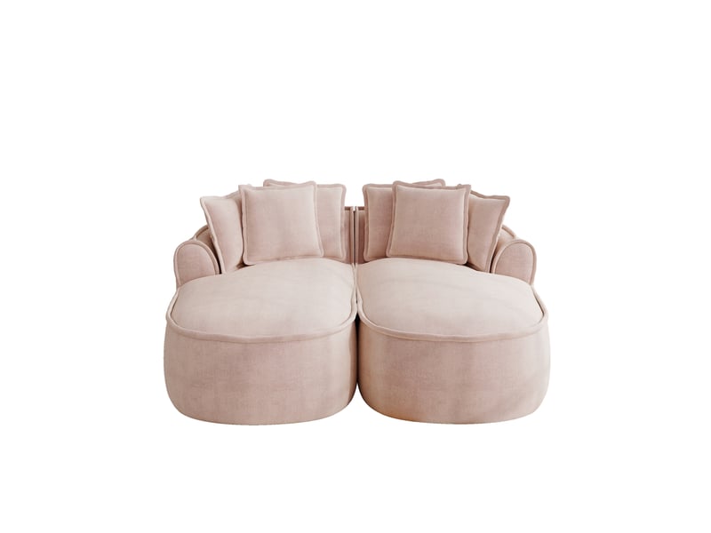  Canapé modulable 2 places 184x164x67 cm, sans montage, transformable couchage, tissu en chenille, rose  - Conforama A