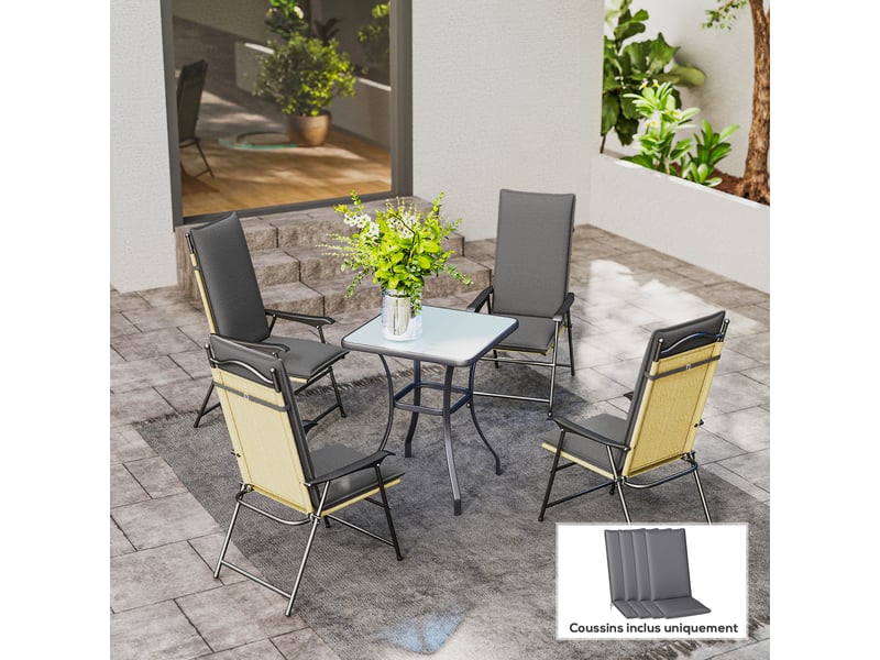  Lot de 4 coussins de chaise extérieur avec attaches et bande réglable, anti-décoloration upf50+, 124x50x5cm, gris  - Conforama D