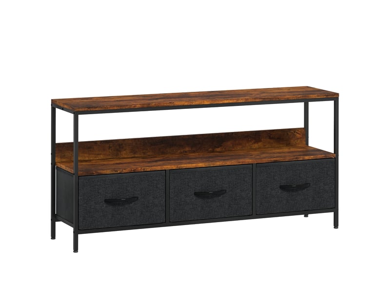  Meuble tv, meuble télé pour téléviseur jusqu'à 55 pouces avec 3 tiroirs et pieds en acier 120 x 29 x 56 cm brun rustique  - Conforama B