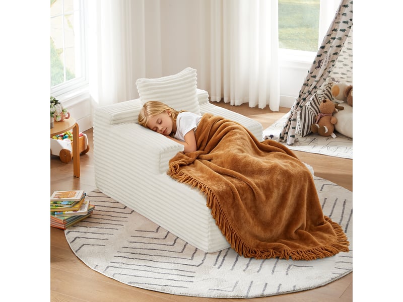  Canapé convertible 1 place beige en velours côtelé, fauteuil relax avec méridienne et couchage, pour salon, bureau ou appartement  - Conforama C