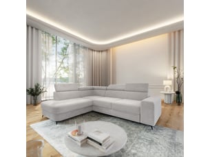 Canapé d'angle gauche convertible <strong>MASSENO</strong> <strong></strong> 4 places Tissu bouclette gris avec coffre de rangement