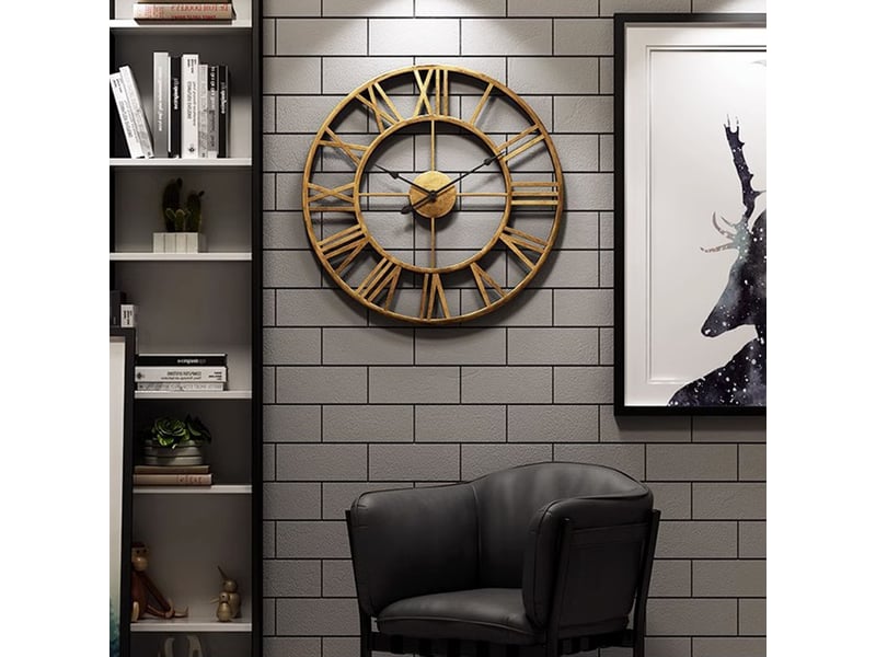 Horloge murale rétro 50 cm en fer avec chiffres romains mouvement quartz silencieux décoration chicfurn - Conforama D