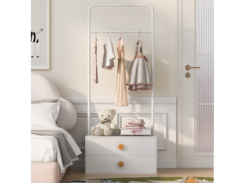 Portant enfant 70x55x168 cm blanche avec 2 tiroirs et poignées étoile - Conforama D