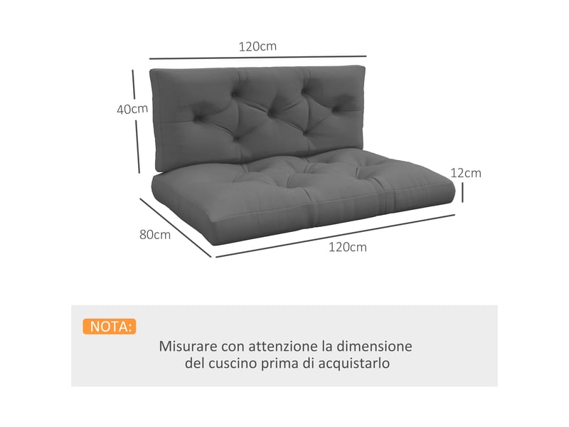  Lot de 2 coussins de jardin pour canapés et palettes, en polyester avec rembourrage épais, gris  - Conforama E