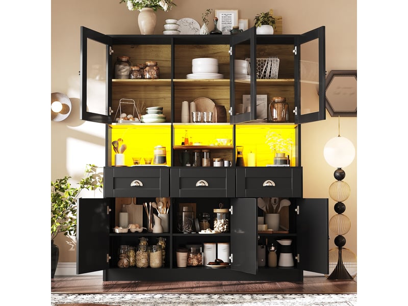  Meuble de cuisine muvano, buffet de cuisine haut avec éclairage led, noir, 140 × 40 × 175 cm  - Conforama D