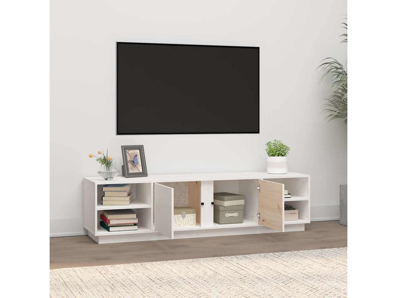  Meuble tv - banc tv - meuble de rangement blanc 156x40x40 cm bois de pin massif  - Conforama C
