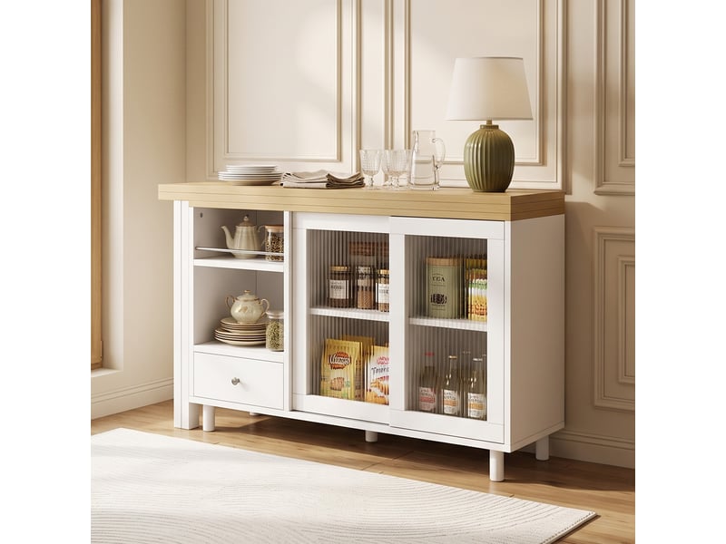  Table à manger pliante, table mobile avec grand rangement, porte vitrée, rotation 360° Fay Lum - Conforama D