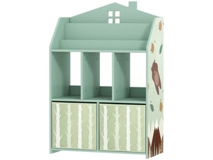 Meuble rangement enfant, bibliothèque enfants avec étagères ouvertes et 2 tiroirs en tissu, mdf, vert