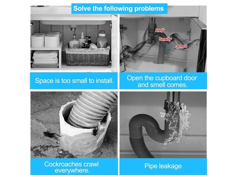  Suite égouttoir de bonde de lavabo, siphon lavabo, bonde de lavabo sans trop plein, extensible de 300-955 mm pour la salle de bain  - Conforama E