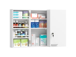 Armoire à pharmacie murale, armoire à médicaments avec double porte verrouillable 2 clés, 53x20x53cm, blanc